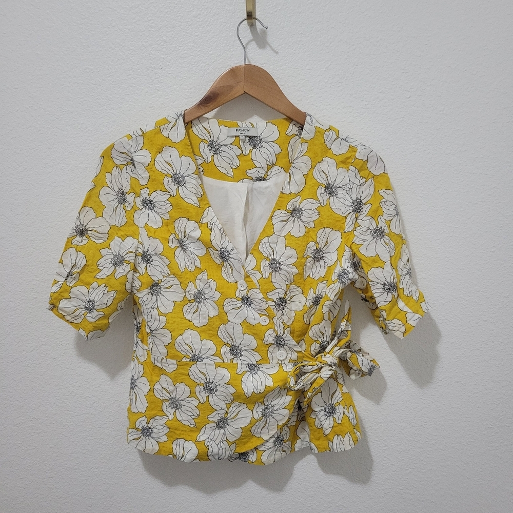 FRNCH Cotton Blend Wrap Top Size Medium - Picture 2 of 6